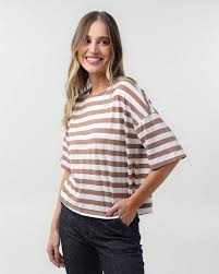 Blusa-feminina-manga-curta-listrada-marrom