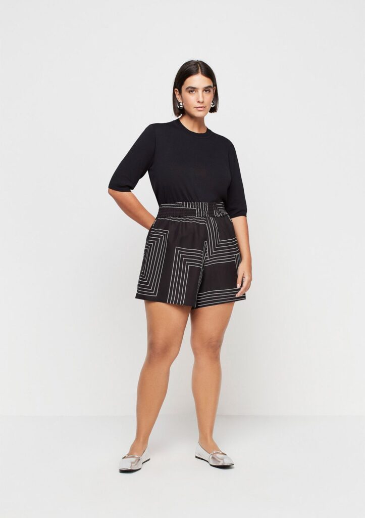 Shorts Evasê Cintura Alta Em Viscose - Preto