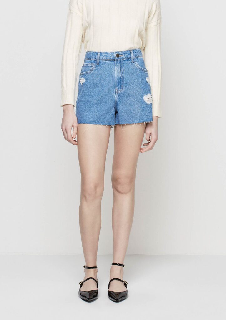 Shorts Jeans Reto Cintura Alta - Azul