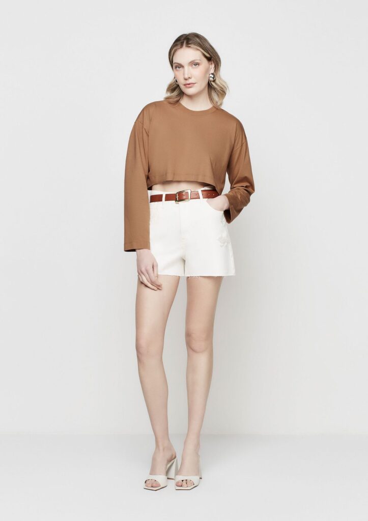 Shorts Jeans Reto Cintura Alta - Off white