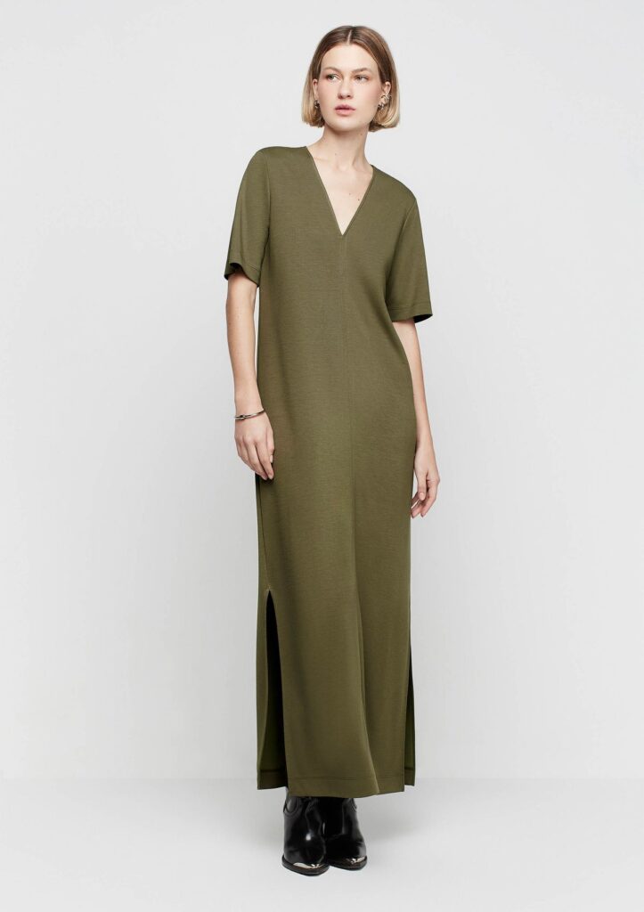 Vestido Midi Decote V Em Viscose - Verde