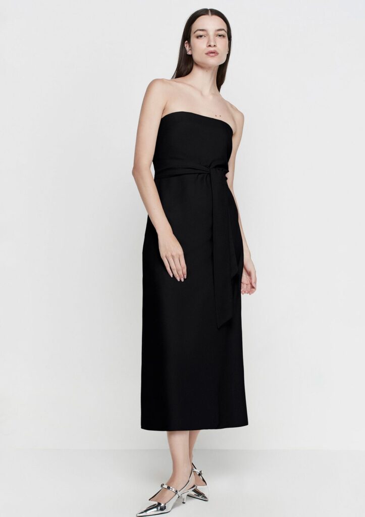 Vestido Midi Ombro À Ombro Em Crepe - Preto