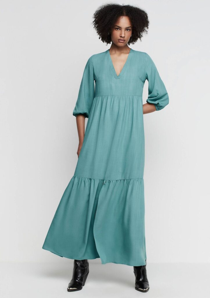 Vestido Longo Evasê Em Viscose - Verde