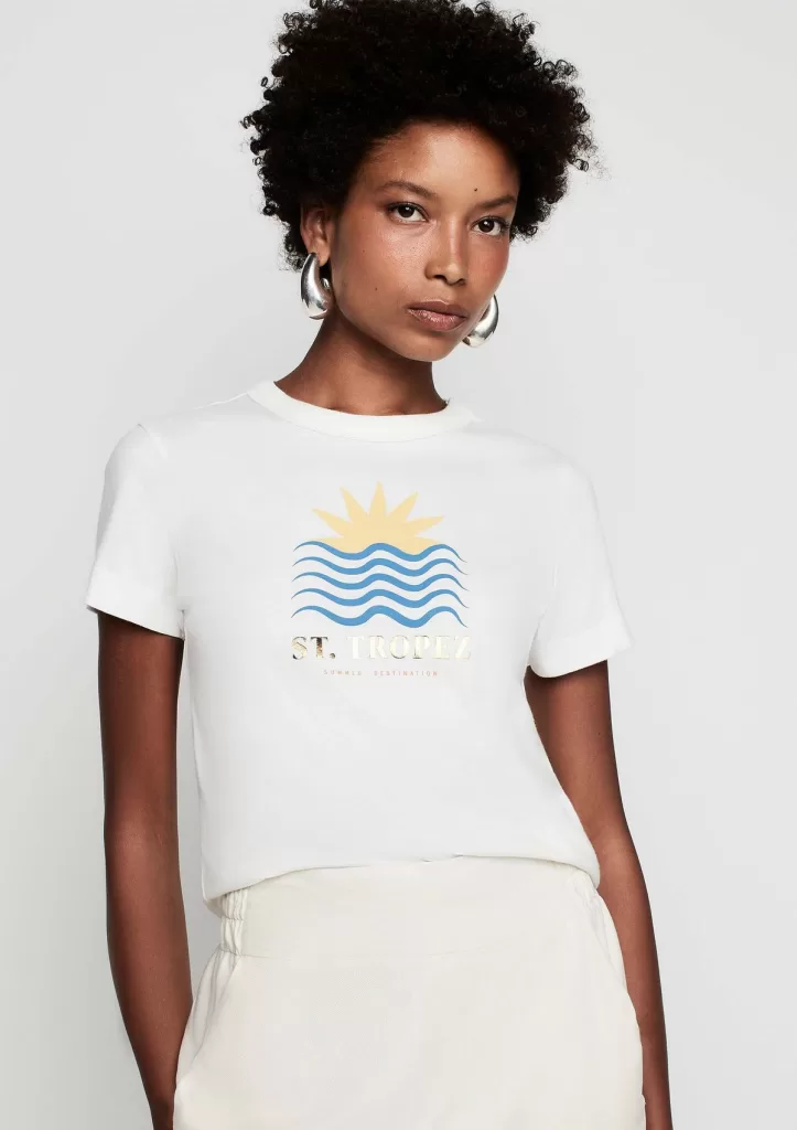 Camiseta Reta Decote Redondo Estampada - Off White