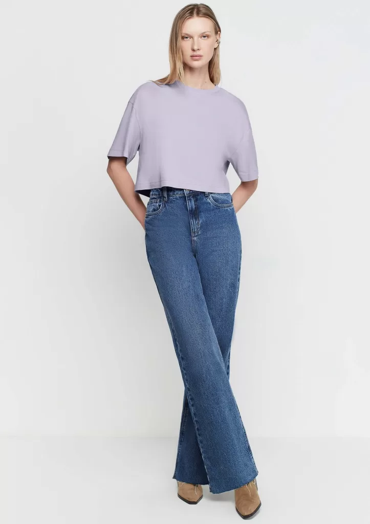 Camiseta Cropped Decote Redondo Em Algodão - Roxo