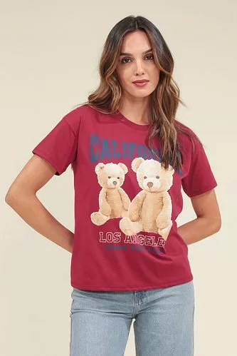 T-SHIRT EM MEIA MALHA URSO CALIFORNIA