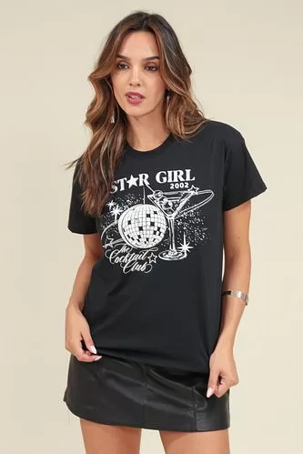 T-SHIRT EM MEIA MALHA STAR GIRL