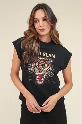 LUSA MEIA MALHA MUSCLE TEE COM APLIQUE TIGRE 