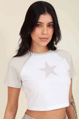 BLUSA CROPPED COTTON MANGA CURTA RAGLA ESTRELA