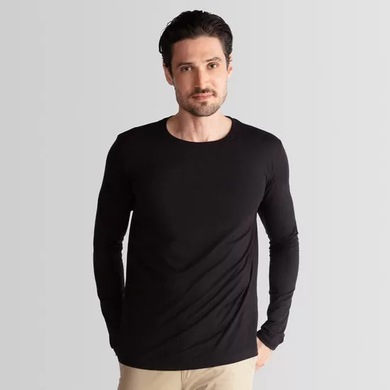 Camiseta Pima Manga Longa Masculina | Life Collection - Preto