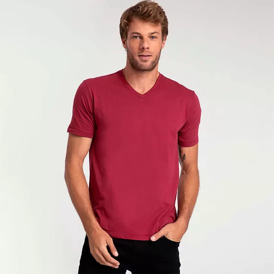 Camiseta Algodão Premium Gola V Masculina | Everyday Collection - Tinto