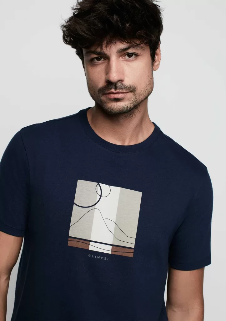 Camiseta Masculina Em Malha Estampada - Azul