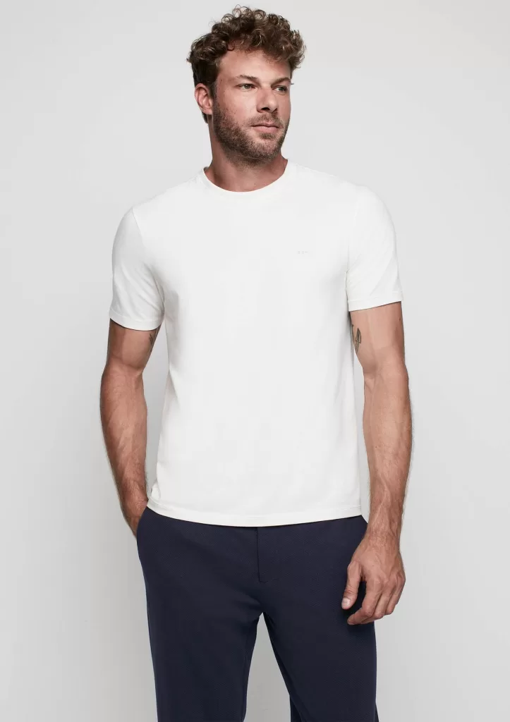 Camiseta Masculina Reta Com Elastano - Off White