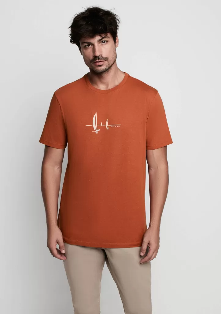 Camiseta Masculina Em Malha Estampada - Marrom