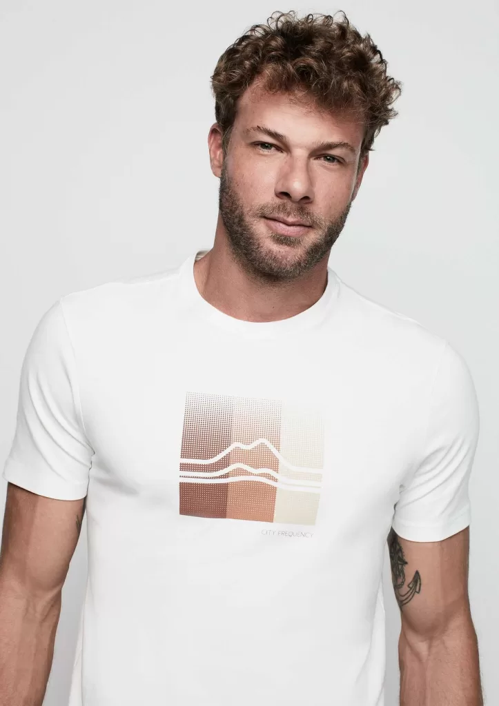 Camiseta Masculina Reta Com Elastano - Off white