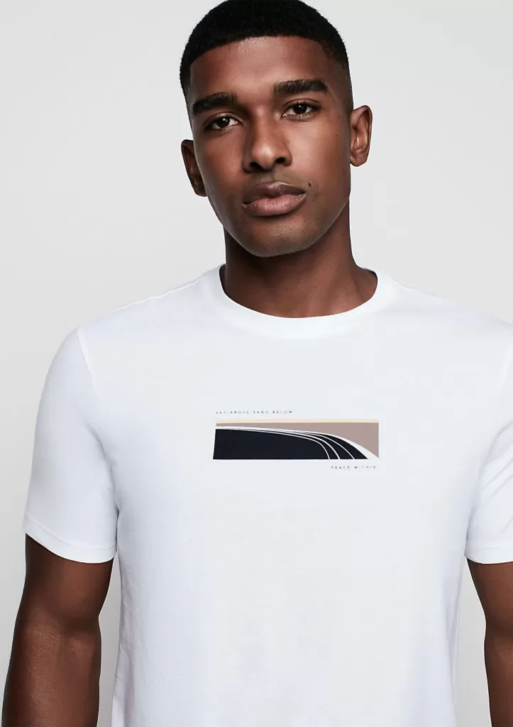 Camiseta Masculina Em Malha Estampada - Off White