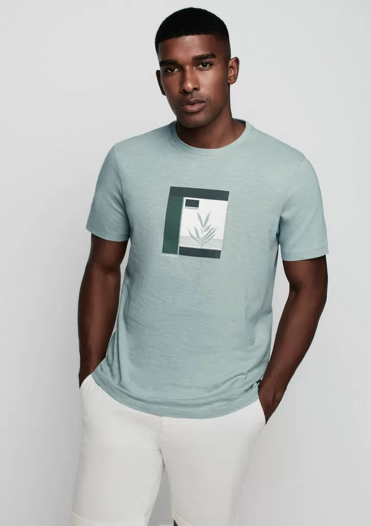 Camiseta Masculina Em Malha Flamê Estampada - Verde