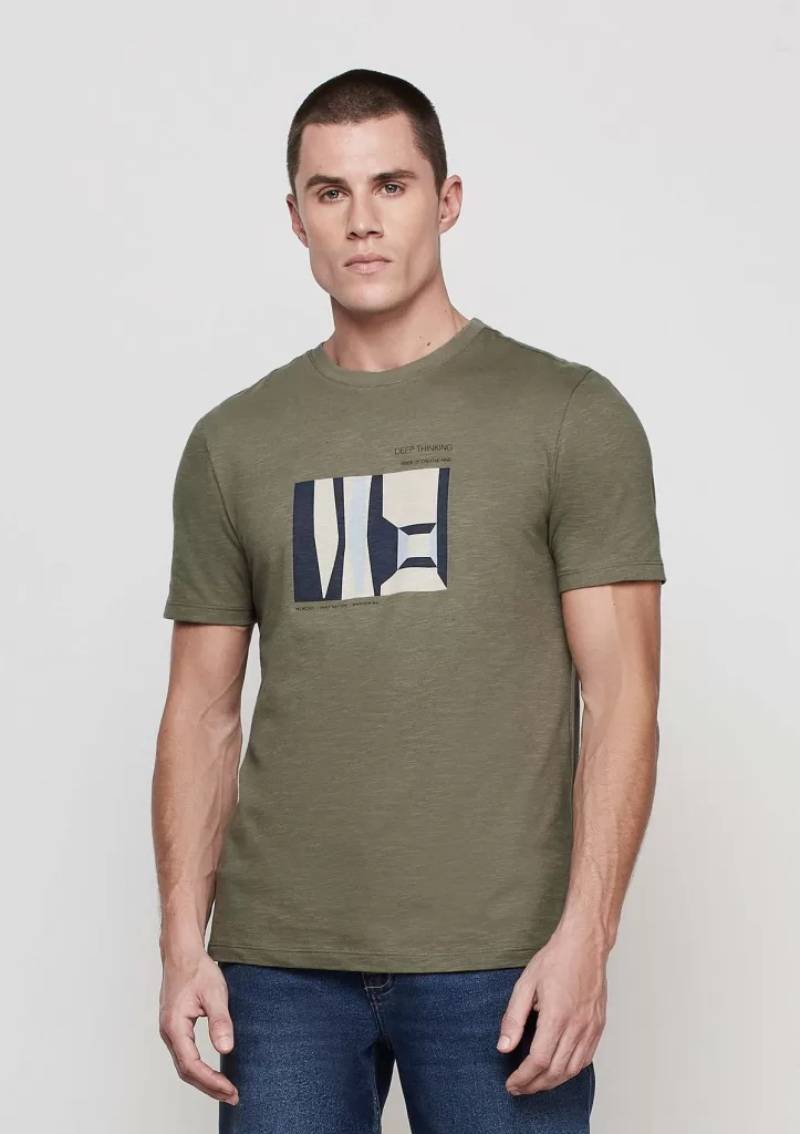 Camiseta Masculina Em Malha Flamê Estampada - Verde