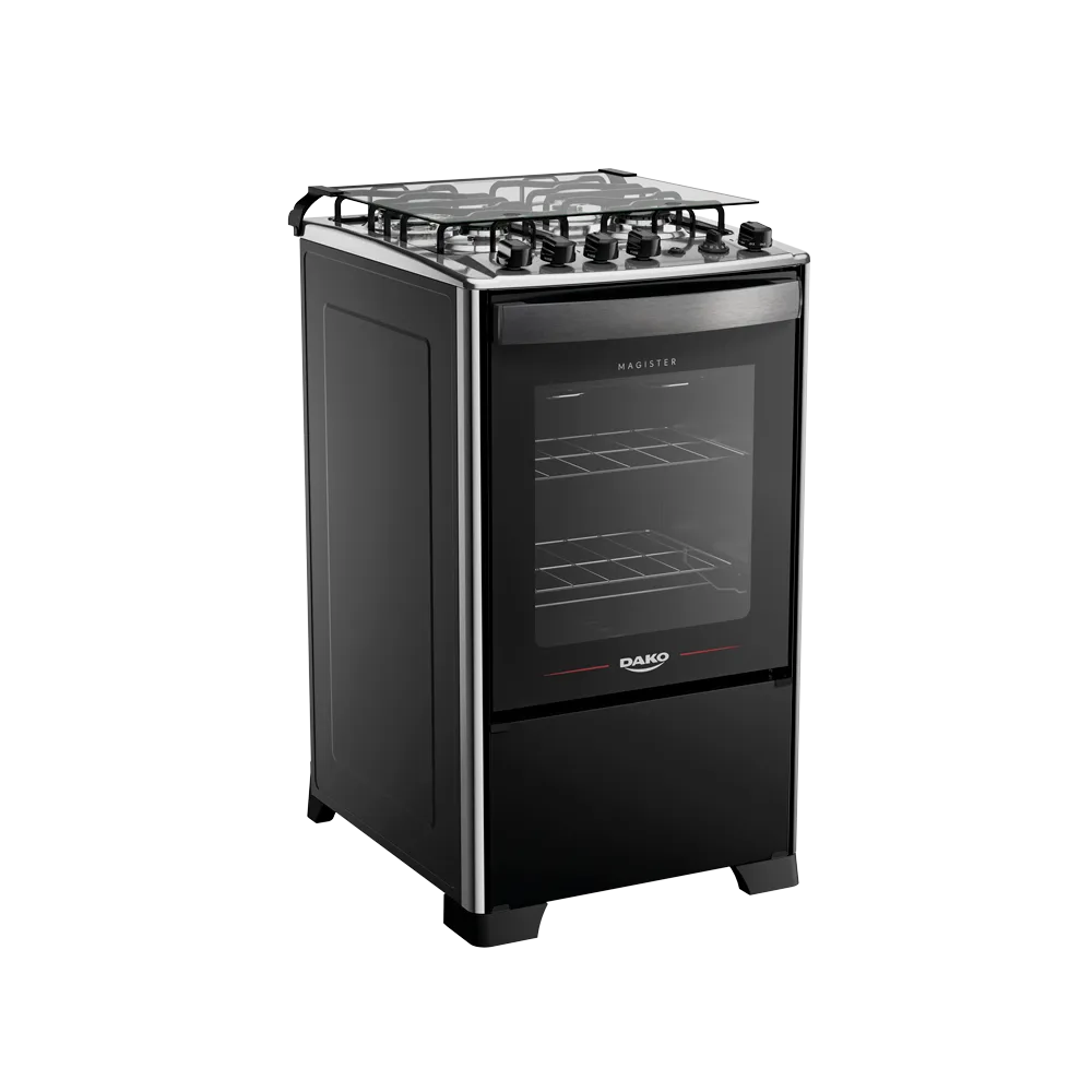 Fogão 4 Bocas Preto com Mesa Inox e Grill Dako Magister Inox Grill Bivolt