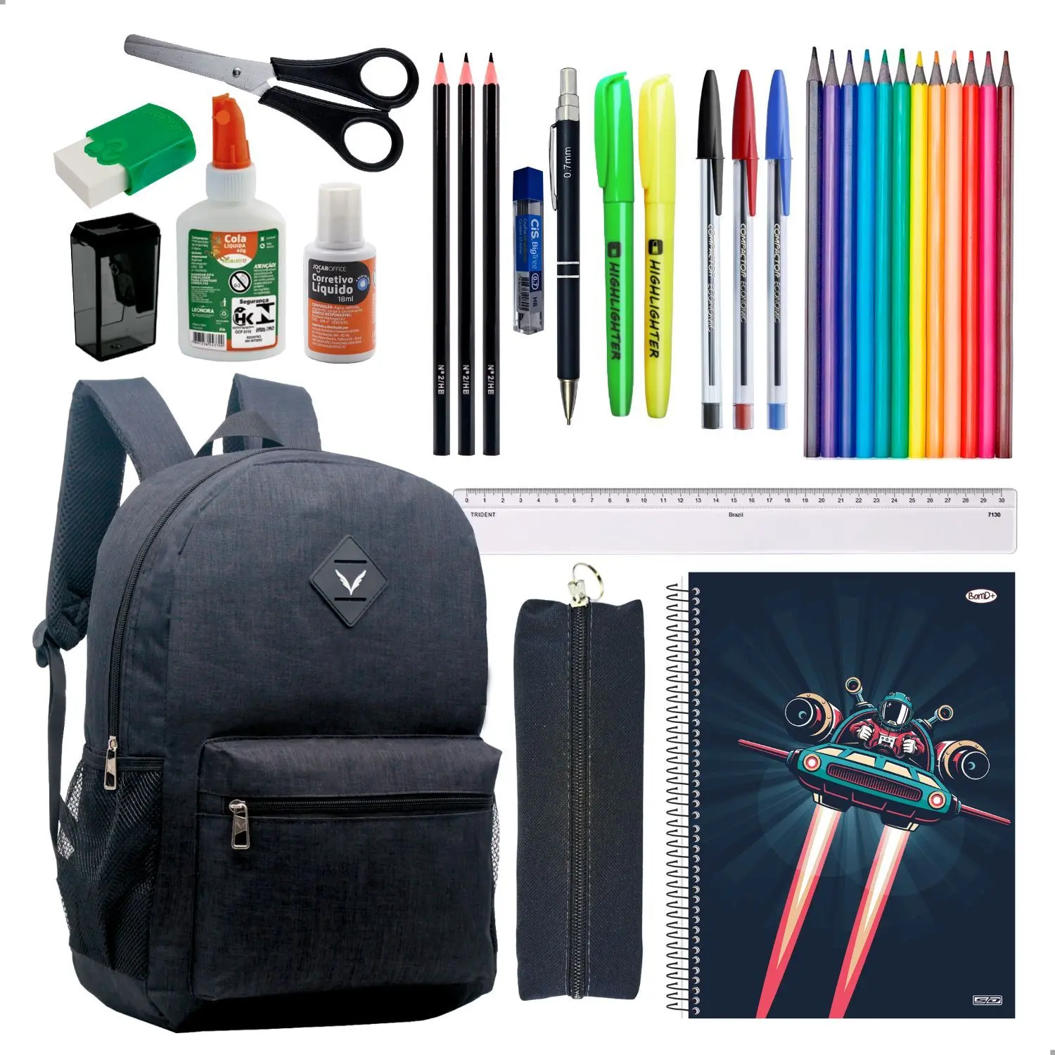 Kit Material Escolar Mochila Caderno Estojo Completo - Darujo