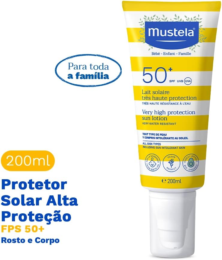 Mustela Solares Mustela Protetor Solar Fps 50+ 200 Ml - Filtro Solar Rosto E Corpo Para Bebês Crianças e Adultos - Alta Proteção Contra Raios Uva e Uvb Fórmula Hipoalergênica Para Todos Os Tipos