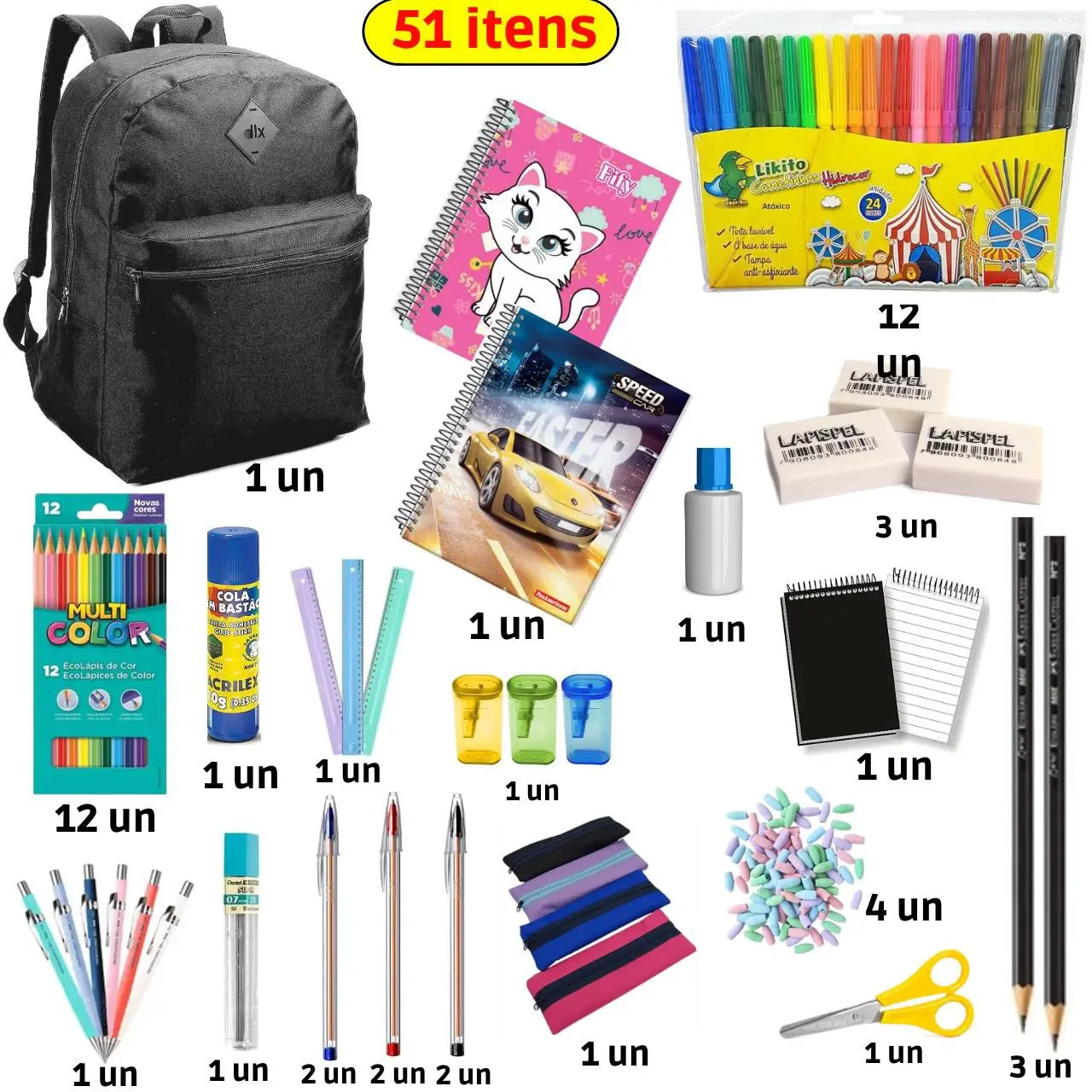 Kit Material Escolar Papelaria Mochila Caderno lápis Material Escolar Ensino Medio fundamental - Kit Material Escolar Com Mochila