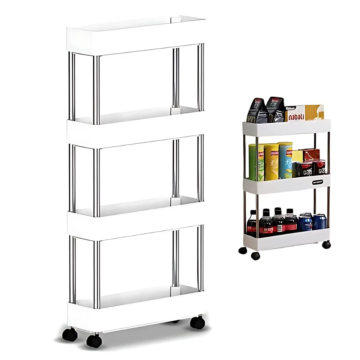 Prateleira Organizador Multiuso Branca de 4 Andares com Rodinhas Resistente Carrinho