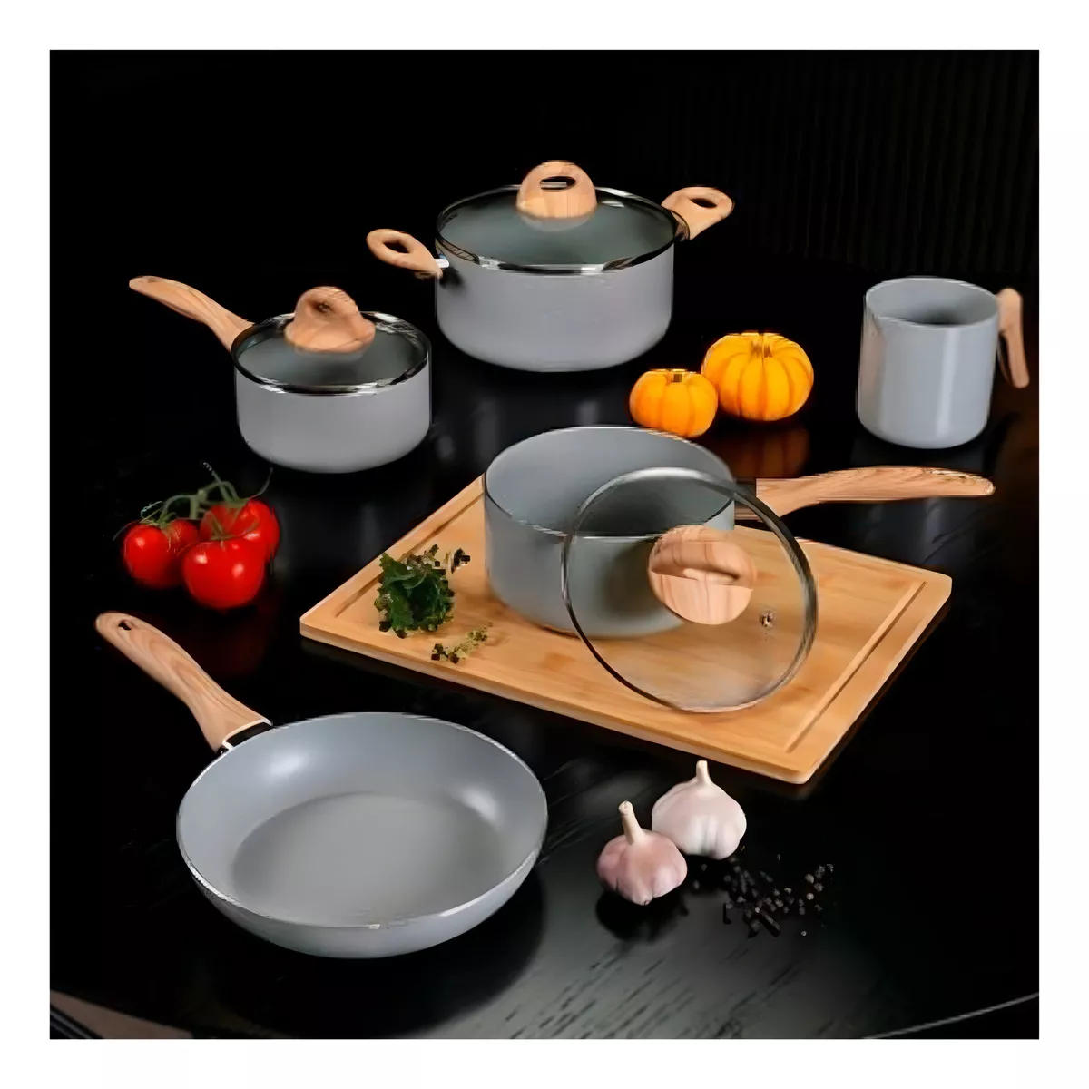 Jogo De Panela Frigideira Brinox Ceramic Life Cinza Kit 5 Un