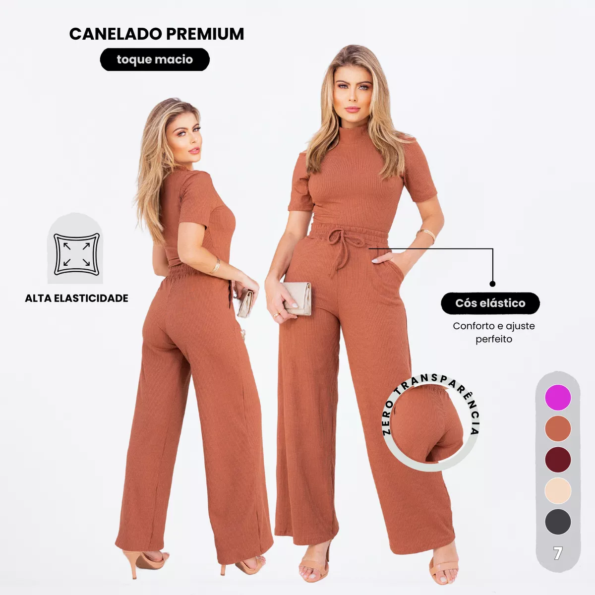Conjunto Calça Pantalona E Blusa Gola Alta Wide Leg