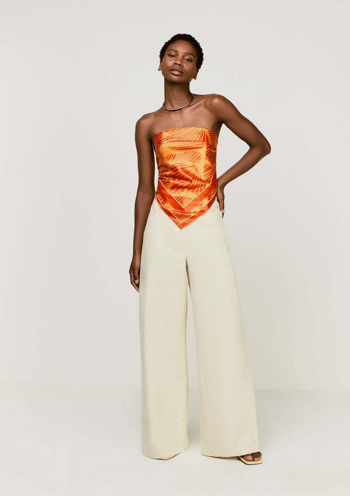 Calça Wide Leg Cintura Alta Com Linho - Bege