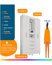 Guarda-roupa com Espelho 4 Portas 4 Gavetas Araplac Pequim