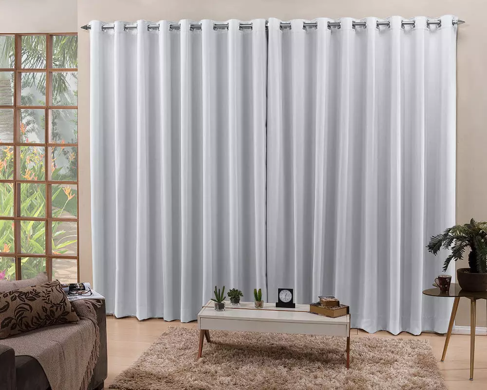 Cortina Em Blackout Tecido Para Janela Porta Sala e Quarto - Branco Gelo - 3,00L x 2,30A