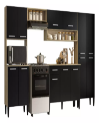 Cozinha Completa Arizona Plus Com Armário E Balcão Carraro Cor Carvalho/Preto