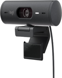 Webcam Full HD Logitech Brio 500 com Microfones Duplos com Redução de Ruídos, Proteção de Privacidade, Correção de Luz e Enquadramento Automático - Grafite