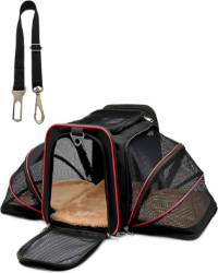 Bolsa Pet Viagem Expansível Vemelho + Cinto de Segurança