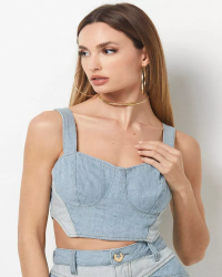 Top Feminino Tecido Avesso Planet Girls Jeans Claro