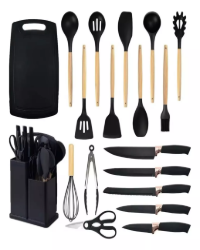 Kit Utensílios De Luxo 19 Pçs C/ Tábua Espátula Faca Tesoura