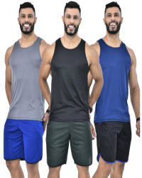 Kit 3 Camisetas Regata Dry Masculina Long Premium Fitness para Treino e Academia