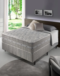 Cama Box Casal Cinza + Colchão Molas Ensacadas Alabama 138x188x61cm - ZIDI