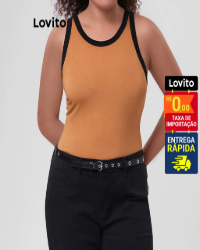 Lovito Top Plus Size curva Casual liso com gola contrastante para mulheres LB249BRL278