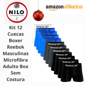 Achadinho do dia 09/12 Kit 12 Cuecas Boxer Reebok Masculinas Microfibra Adulto Box Sem Costura