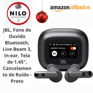Achadinho do dia 09/12 JBL, Fone de Ouvido Bluetooth, Live Beam 3, In-ear, Tela de 1.45", Cancelamento de Ruído