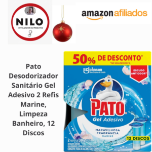 Achadinho do dia 03/12 Pato Desodorizador Sanitário Gel Adesivo 2 Refis Marine, Limpeza Banheiro, 12 Discos