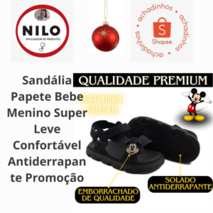 Achadinho do dia 04/12 Sandália Papete Bebe Menino Super Leve Confortável Antiderrapante